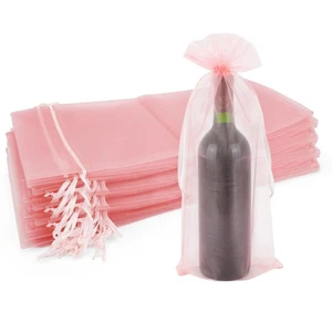 30 Stück Organza Wein Geschenktüten mit Kordelzug Netz Flaschen Wickel Beutel für Hochzeit - Bild 1 von 7
