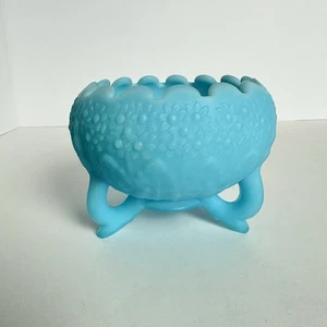 Vintage Fenton Baby Blue Satin Glass Footed Orange Tree Pattern Rose Bowl - Picture 1 of 8