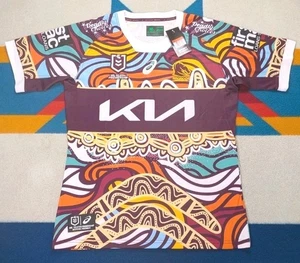 Neu mit Etikett Brisbane Broncos indigenes Trikot Asics Rugby NRL Telstra Premiership Large - Bild 1 von 6