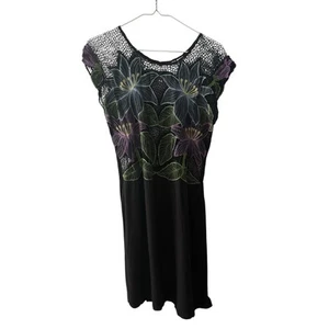 Vtg Y2K Indonesian Babydoll Dress Coconut Girl Fairy Floral Embroidered Black OS - Bild 1 von 12