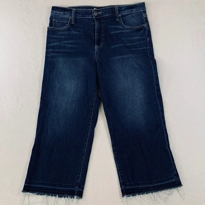 Pantalones de mezclilla para mujer Kut From The Kloth tiro alto pierna ancha recortados deshilachados azules talla 14 Foto 1 de 4