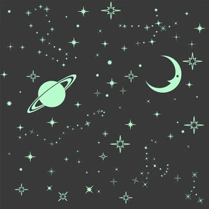 WALPLUS Moon & Stars Glow In The Dark Wall Stickers Decals 2 Sheets - Picture 1 of 1