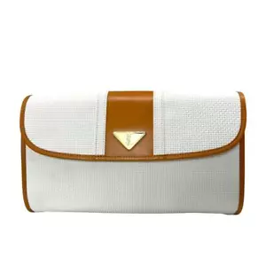 Yves Saint Laurent Vintage Clutch Bag Leather White Brown Gold Used - Picture 1 of 10