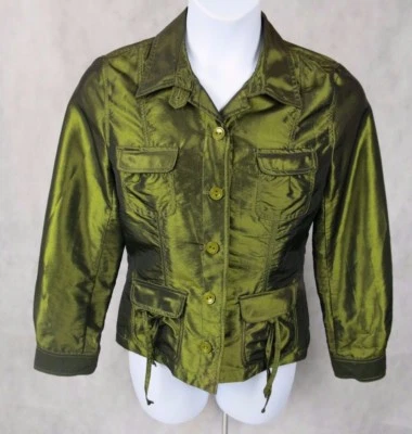 Vintage Womens Elliott Lauren Jacket Sz 10 Dark Green Lg Sl Button Bustled Back - Image 1 of 4
