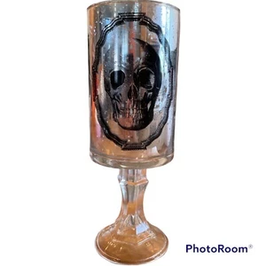 HALLOWEEN  Stemmed Glass Goblet Cup With Skull Made Of Glass - Picture 1 of 9
