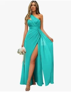 Women's Chiffon One Shoulder Bridesmaid Dresses A-Line Long Pleated Formal Gown - Picture 1 of 1
