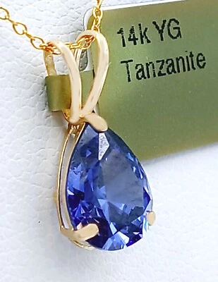AAA TANZANITE  2.07 Cts PENDANT 14K YELLOW GOLD - MADE IN USA - New With Tag - Image 1 of 4