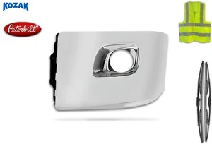 Chrome PLASTIC Bumper Corners with Fog Light Hole Left Peterbilt 579 2013-2021 - Picture 1 of 7