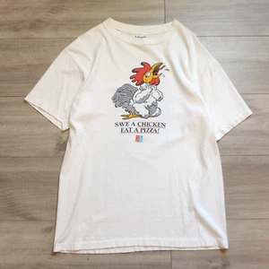 Vintage Dominos Pizza Save Chicken Eat Pizza TShirt 80s Hanes Beefy Large Parody - Picture 1 of 6