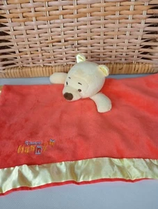 Disney Baby Winnie The Pooh Lovey Security Blanket Red Hunny Honey Satin Trim - Picture 1 of 9