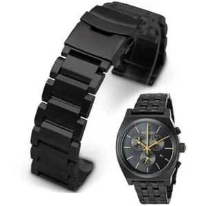 Black Metal Steel Replacement Watch Band Fits Nixon Time Teller Chrono 39mm 5002 - Picture 1 of 3