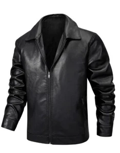 Men's Fancy Black Faux Leather Collared Jacket With Pockets - Small - Picture 1 of 7