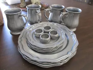 Vtg CROWN CASTLE PEWTER Dinner Dessert Plates Mugs Cups Napkin Rings (16) USA - Picture 1 of 5