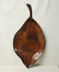 Vintage Embossed Brass Leaf Decorative Tray 23" MADE IN INDIA Handcrafted - Picture 1 of 10
