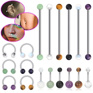 1-2Pcs Surgical Steel Nose Belly Lip Ring Industrial Barbell Earring Jewelry 14G - Picture 1 of 28