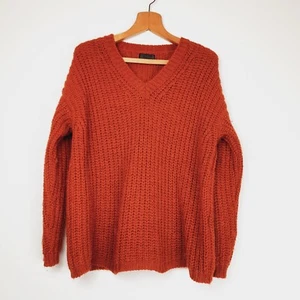 Lanidor Black Label Rust Orange Chunky Knit V Neck Oversized S Pullover Jumper - Picture 1 of 11