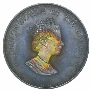 SILVER - WORLD COIN - 1993 Bahamas 5 Dollars - World Silver Coin *609