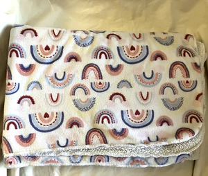 Kyle & Deena Rainbow Soft FleeceBaby Blanket Pink Blue Yellow White Sherpa Back - Picture 1 of 4