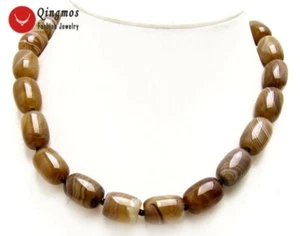 12*16mm Column Striped Natural Gray Agate Necklace for Women Chokers 17" Jewelry - Picture 1 of 5