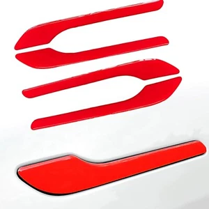 4x Red Door Handle Vinyl Sticker Decor Trim Overlay Cover Fits 17-25 Model 3/Y - Imagen 1 de 6