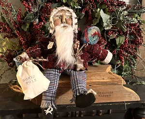 GP Grubby Primitive Santa Claus Belsnickle Doll w Wood Christmas Sled OOAK - Picture 1 of 22