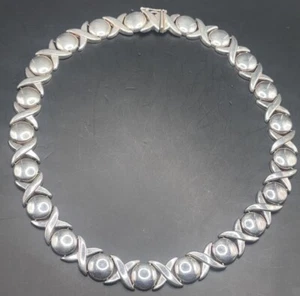 Beautiful Vintage Sterling Silver 925 Italy XO Design Necklace - Picture 1 of 3