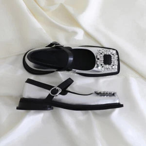 Mujer Puntera Cuadrada Diamante Hebilla Mary Jane Zapatos Moda Cinturón Elegante Cuero - Imagen 1 de 9