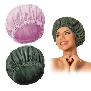 Reusable Shower Cap for Women, Large Waterproof Shower Bonnet Washable Elastic - Picture 1 of 6