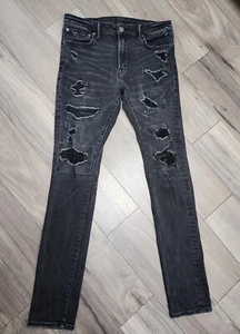 American Eagle Mens Distressed Stacked Skinny Young Money Black Jeans  34x33.5 - Picture 1 of 8