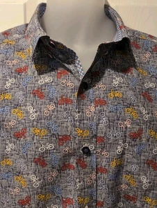 Camisa Johnston & Murphy manga corta abotonada bicicleta AOP para hombre XL USADA EN EXCELENTE ESTADO azul - Imagen 1 de 11