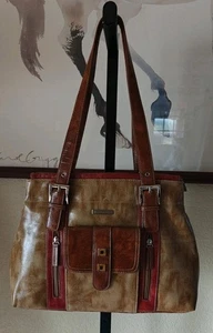 Naturalizer Brown/Red faux leather shoulder bag buckle 10 compartment Used - Picture 1 of 10