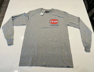 T-shirt PENN manica lunga grigia logo grafico pesca cotone jersey uomo small nuova con etichetta - Foto 1 di 11