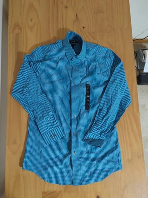 Men's 15 1/2 32 33 Blue Stripe Slim Long Sleeve Button Up Dress Shirt - Apt 9  - Image 1 of 2