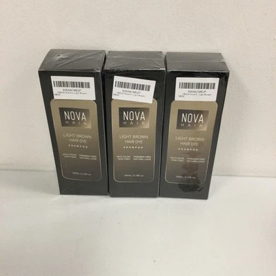 LOT OF 3 Nova Hair Light Brown Hair Dye Shampoo Men And Women 200 ml Exp 08/2027 - Image 1 of 4
