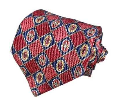 Richel 100% Silk Mens Tie Necktie Red Diamonds Ovals - Image 1 of 4
