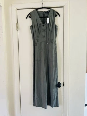 NWT White House Black Market Utility Lace Up Wide Leg Army Green Jumpsuit 0 - Image 1 of 4