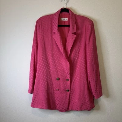 Chaqueta Blazer MNG Mango Satinado 4 Botones Lunares Rosa Fucsia Para Mujer Talla XL Foto 1 de 4