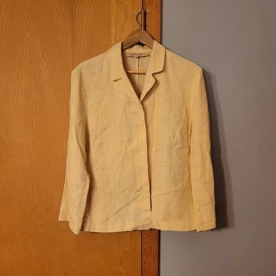 Made In Usa Linen Blazer Yellow Button Up Vintage Women’s Size L - Image 1 of 4