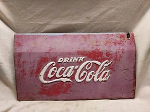 COCA COLA RAISED LETTER METAL END PANEL 1950s-1960s ORIGINAL PAINT + REPAINT  - Picture 1 of 15