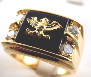 Eagle Black Onyx 1 carat cz mens ring 14K gold overlay TK793 size 14 T22 - Picture 1 of 4