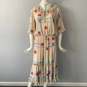 Vintage Diane Freis 1980's Georgette 2 Piece Top and Skirt Red Flower and Pastel - Picture 1 of 10