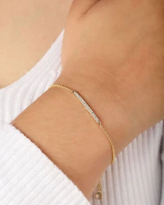 14k Gold Diamond Bar Bracelet - The Jewelz - Picture 1 of 6