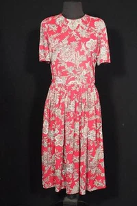 RARE VINTAGE 1950'S RED FLORAL SILKY NYLON DAY DRESS SIZE 8 - Picture 1 of 5