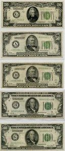 5pc 1928 $20-$50-$100 Federal Reserve Notes VF - Picture 1 of 2