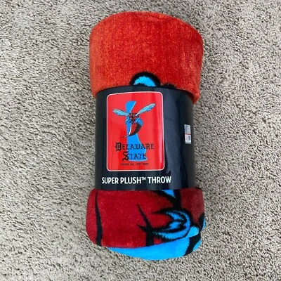 Delaware State Hornets Plush Rachel Throw 46"x60" Red Blue Logo Print NWT - Image 1 of 4