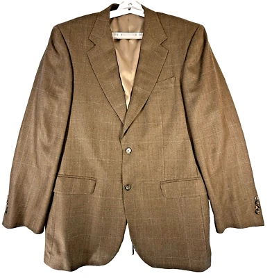 Blazer lacrosse vintage 42L marrom xadrez terno de lã de seda casaco esportes pai ocidental - Imagem 1 de 4