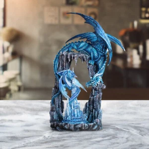 Sculpture Blue Dragon with Baby in Cave 21"H Statue Fantasy Figurine Room Decor - Picture 1 of 1