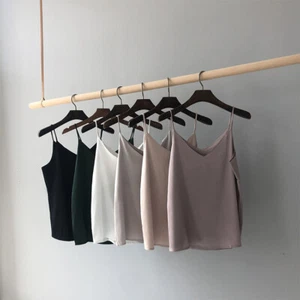Women Satin Silk Camisole Tank Top Vest V Neck Strap Undershirt Casual Tops HOT - Picture 1 of 24