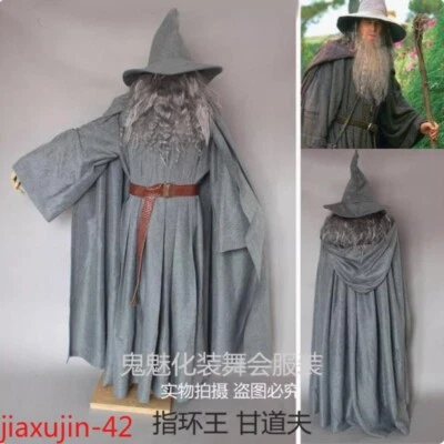 Disfraz de El Hobbit Gandalf Disfraz de Mago de Halloween Capa Traje Completo utilería Foto 1 de 4