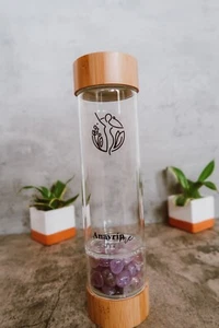 Crystal Infused Healing Glass Water Bottle Gemstone. 16” To 18” Onz. - Picture 1 of 10